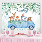 Oh Baby Blau Auto mit Tiere Junge babydusche Hintergrund